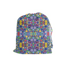 Colorful Flowers Drawstring Pouches (large)  by LoolyElzayat