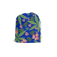 Leaves On Blue Drawstring Pouches (medium)  by LoolyElzayat