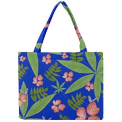 Leaves On Blue Mini Tote Bag by LoolyElzayat