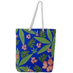 Leaves On Blue Full Print Rope Handle Tote (large) by LoolyElzayat