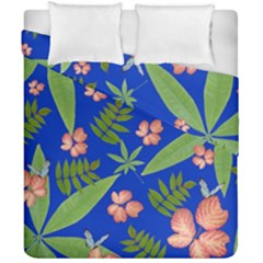 Leaves On Blue Duvet Cover Double Side (california King Size) by LoolyElzayat