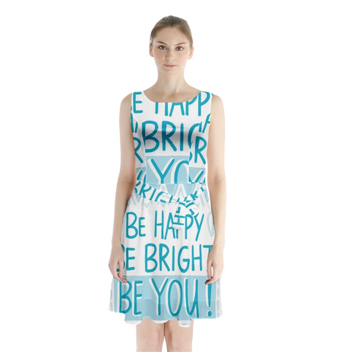 Motivation Positive Inspirational Sleeveless Waist Tie Chiffon Dress