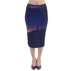 Nature Night Colorful Landscape Velvet Midi Pencil Skirt by Sapixe