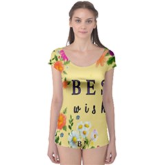 Best Wishes Yellow Flower Greeting Boyleg Leotard  by Sapixe