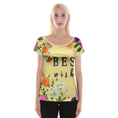 Best Wishes Yellow Flower Greeting Cap Sleeve Tops by Sapixe