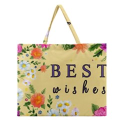 Best Wishes Yellow Flower Greeting Zipper Large Tote Bag by Sapixe