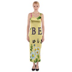 Best Wishes Yellow Flower Greeting Fitted Maxi Dress by Sapixe