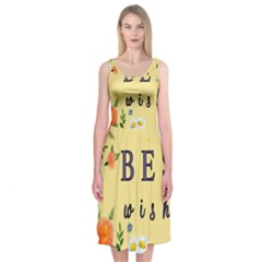 Best Wishes Yellow Flower Greeting Midi Sleeveless Dress by Sapixe