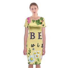 Best Wishes Yellow Flower Greeting Classic Short Sleeve Midi Dress by Sapixe