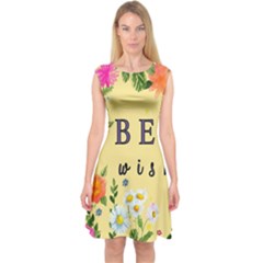 Best Wishes Yellow Flower Greeting Capsleeve Midi Dress by Sapixe