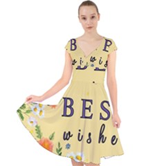 Best Wishes Yellow Flower Greeting Cap Sleeve Front Wrap Midi Dress by Sapixe