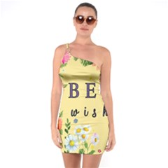 Best Wishes Yellow Flower Greeting One Soulder Bodycon Dress by Sapixe