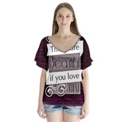 Beautiful Things Encourage V-neck Flutter Sleeve Top by Sapixe