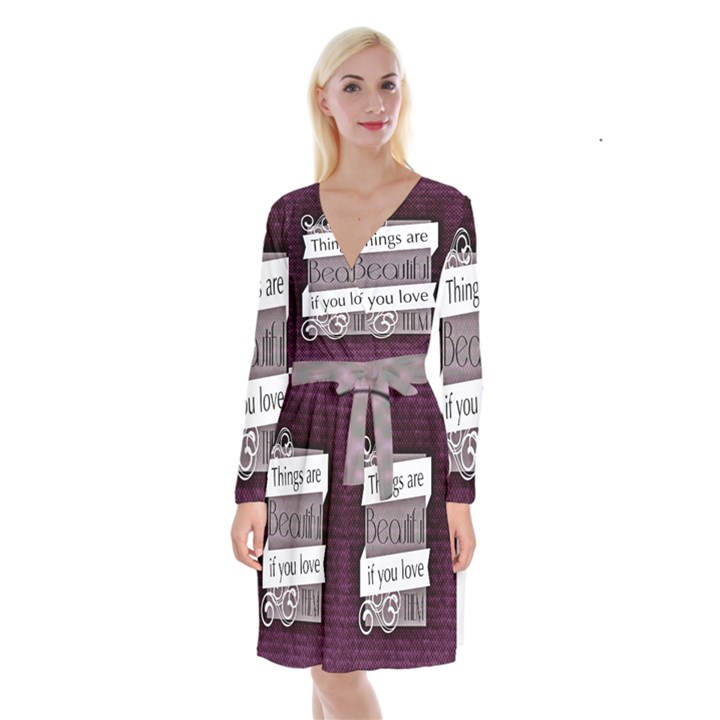 Beautiful Things Encourage Long Sleeve Velvet Front Wrap Dress