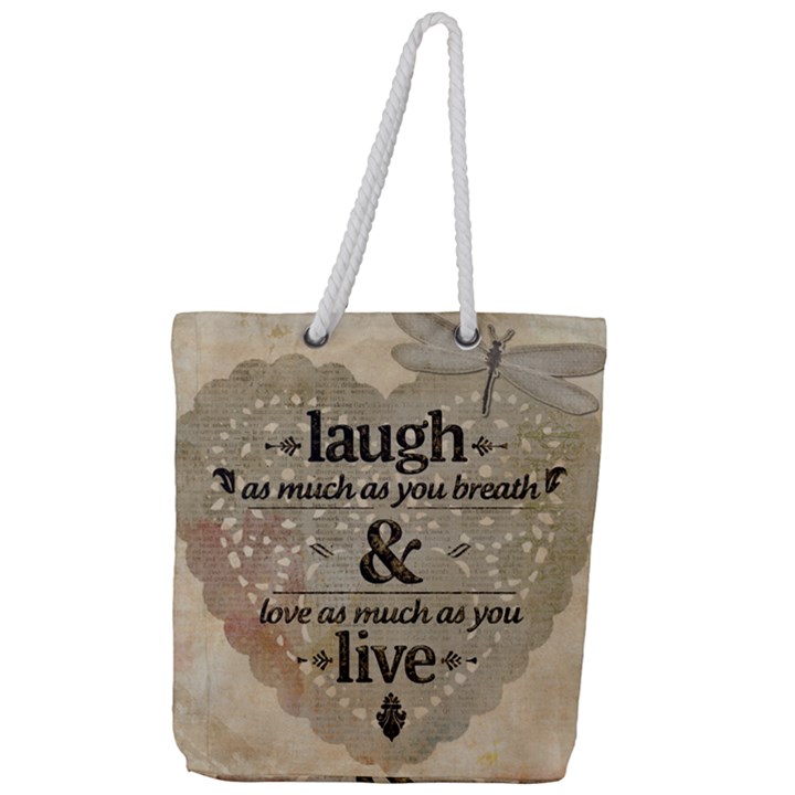 Motivational Calligraphy Grunge Full Print Rope Handle Tote (Large)