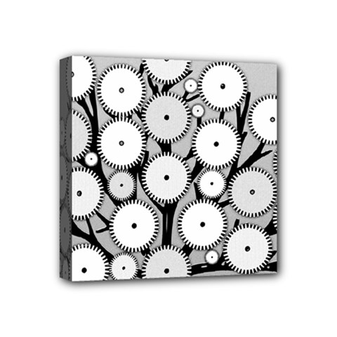 Gears Tree Structure Networks Mini Canvas 4  x 4 