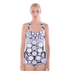 Gears Tree Structure Networks Boyleg Halter Swimsuit 