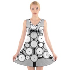 Gears Tree Structure Networks V-Neck Sleeveless Dress