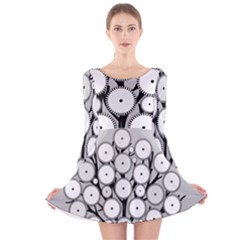 Gears Tree Structure Networks Long Sleeve Velvet Skater Dress