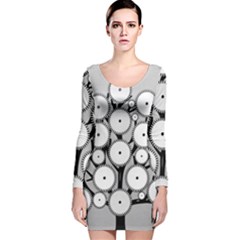 Gears Tree Structure Networks Long Sleeve Velvet Bodycon Dress