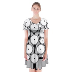 Gears Tree Structure Networks Short Sleeve V-neck Flare Dress