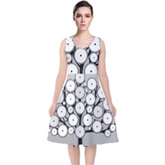 Gears Tree Structure Networks V-Neck Midi Sleeveless Dress 