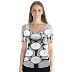 Gears Tree Structure Networks Butterfly Sleeve Cutout Tee 