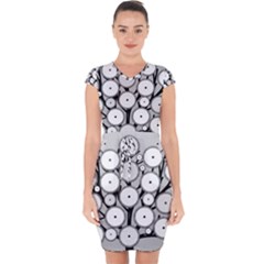 Gears Tree Structure Networks Capsleeve Drawstring Dress 