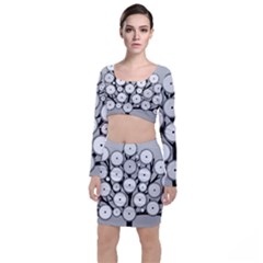 Gears Tree Structure Networks Long Sleeve Crop Top & Bodycon Skirt Set