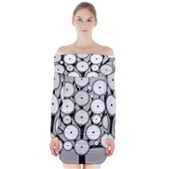 Gears Tree Structure Networks Long Sleeve Off Shoulder Dress