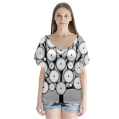 Gears Tree Structure Networks V-Neck Flutter Sleeve Top