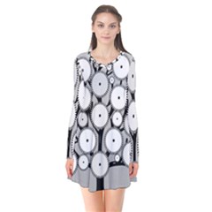 Gears Tree Structure Networks Long Sleeve V-neck Flare Dress