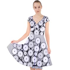 Gears Tree Structure Networks Cap Sleeve Front Wrap Midi Dress