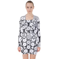 Gears Tree Structure Networks V-neck Bodycon Long Sleeve Dress