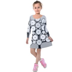 Gears Tree Structure Networks Kids  Long Sleeve Velvet Dress