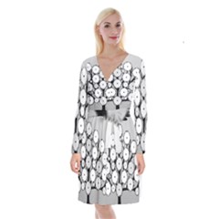 Gears Tree Structure Networks Long Sleeve Velvet Front Wrap Dress