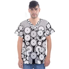 Gears Tree Structure Networks Men s V-Neck Scrub Top