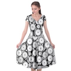 Gears Tree Structure Networks Cap Sleeve Wrap Front Dress