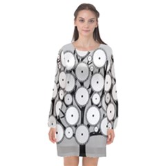 Gears Tree Structure Networks Long Sleeve Chiffon Shift Dress 