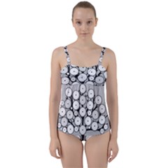 Gears Tree Structure Networks Twist Front Tankini Set