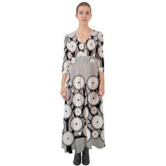 Gears Tree Structure Networks Button Up Boho Maxi Dress