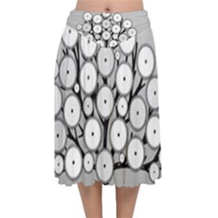 Gears Tree Structure Networks Velvet Flared Midi Skirt