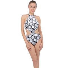 Gears Tree Structure Networks Halter Side Cut Swimsuit