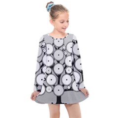 Gears Tree Structure Networks Kids  Long Sleeve Dress