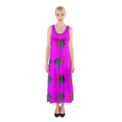 Opposite Way Fish Swimming Sleeveless Maxi Dress by Sapixe