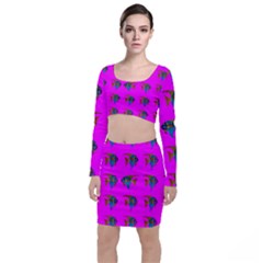 Opposite Way Fish Swimming Long Sleeve Crop Top & Bodycon Skirt Set by Sapixe