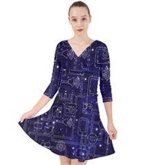 Networks Internet Social Quarter Sleeve Front Wrap Dress by Sapixe