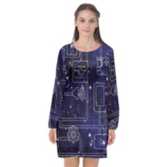 Networks Internet Social Long Sleeve Chiffon Shift Dress  by Sapixe