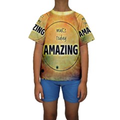 Beautiful Day Cheerful Munter Kids  Short Sleeve Swimwear