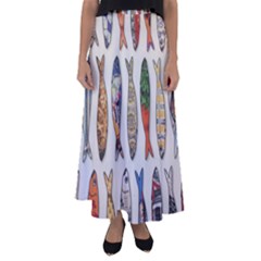 Fish Sardines Motive Pattern Flared Maxi Skirt by Sapixe